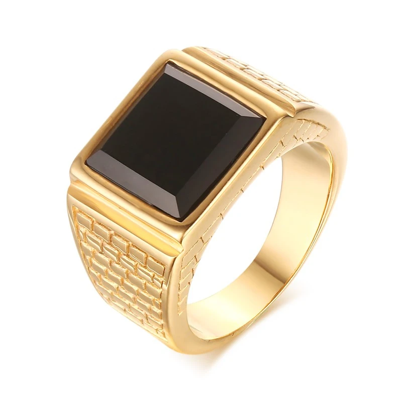 

Punk Men's Stainless Steel Black Stone Gold Ring Europe and America Style