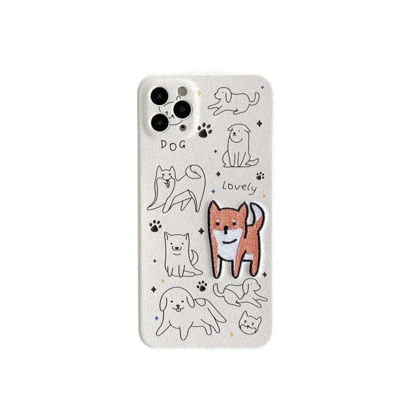 

3D cartoon Akita dog cat leather embroidery soft phone case for iphone 12 Pro Max 11MiNi X XS Max XR 7 8 Plus SE 2020 Cute cover