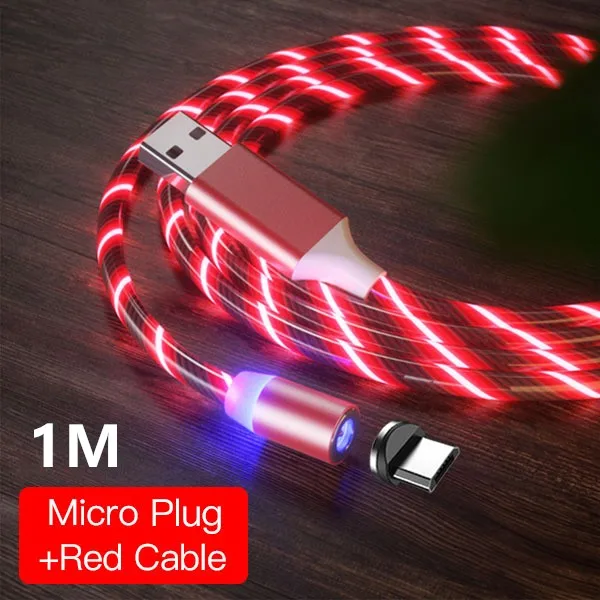 For Micro Red 1M ACCEZZ Магнитный кабель для быстрой зарядки светодиодный кабель Micro usb type C для iPhone X 7 8 11 XS samsung Магнитный шнур для Android - Цвет: For Micro Red 1M