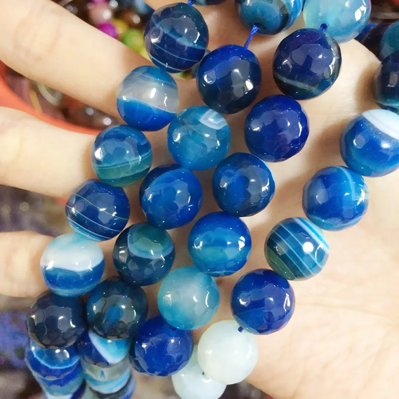 Для детей возрастом от 2 до 16 лет мм натуральные Круглые граненые синий Агаты