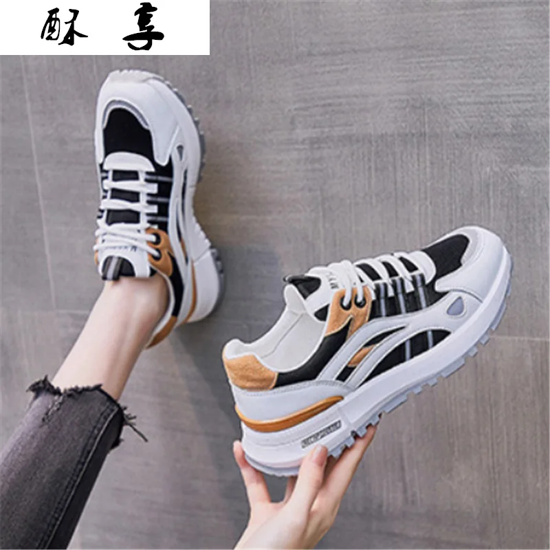 

Женские массивные кроссовки, модель 2021 года, модная женская обувь на платформе, на шнуровке, дышащая Вулканизированная обувь, Уличная Повсе...