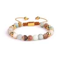 drop shipping natural stone amazonite beaded cz ball weave bracelet for women lady