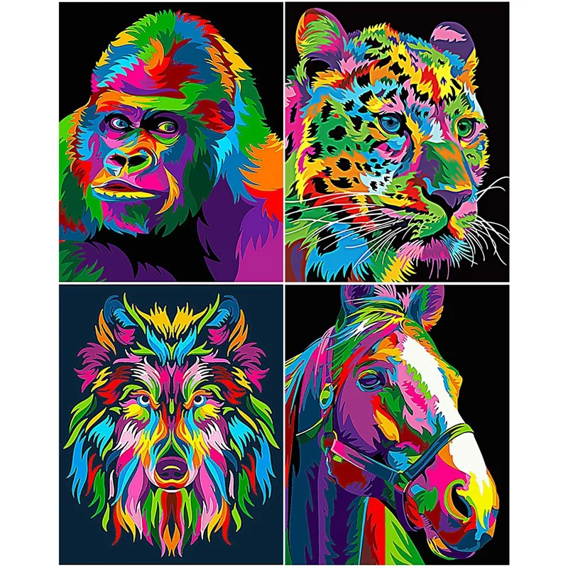 

4 Pack DIY Diamond Painting Animals Diamond Embroidery Animal Cross Stitch Full Round Drill Resin Art Gift Home Decor