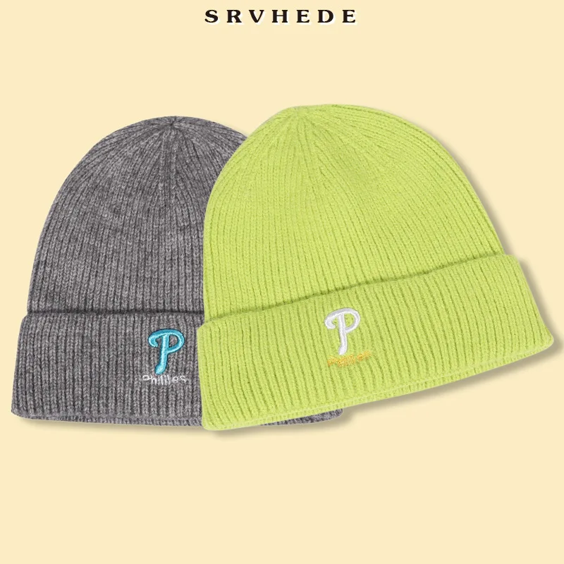 

Letter P embroidery knit hat cotton cap unisex women hat warm and comfortable winter hat 2021 outdoor travel party accessories