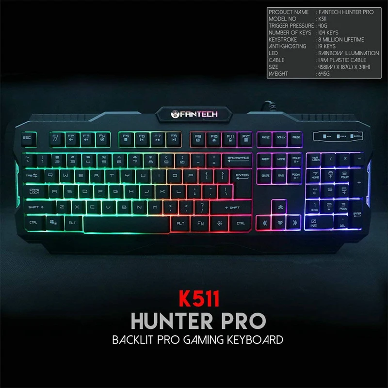 FANTECH All in 1 PC Gaming Set,Rainbow Backlit 104 Keys Keyboard Wired 4800DPI RGB Mouse Headphone with Headset Stand Mouse Pad