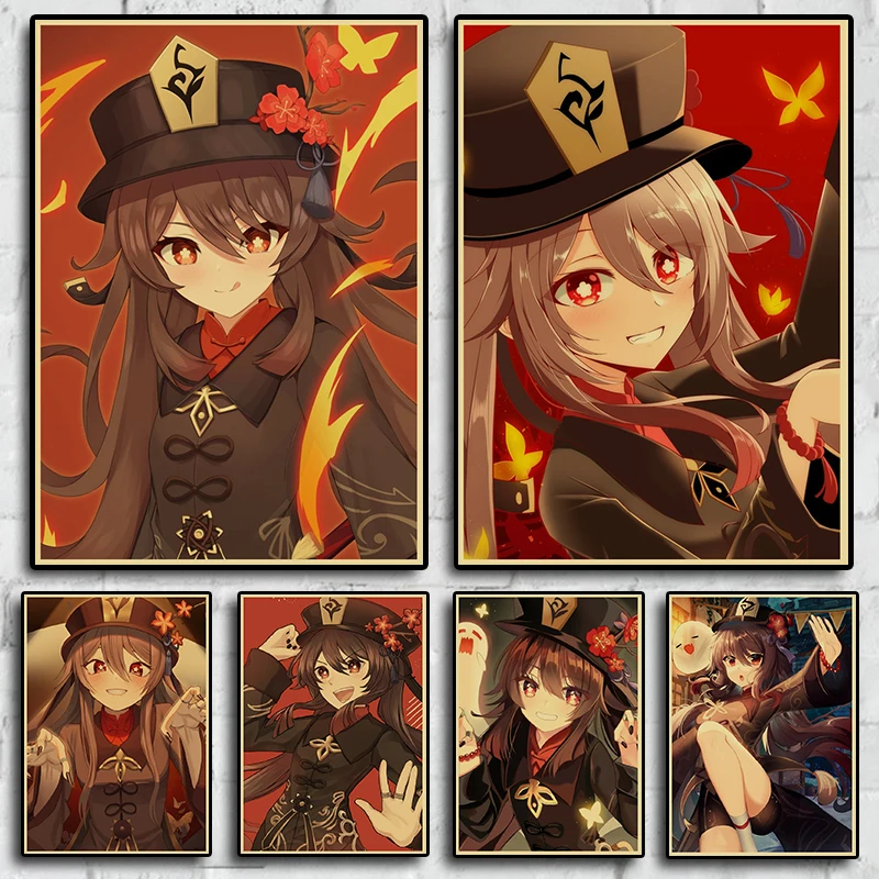 

Genshin game character Hutao poster picture retro art decoration mural family children's room wall decoration