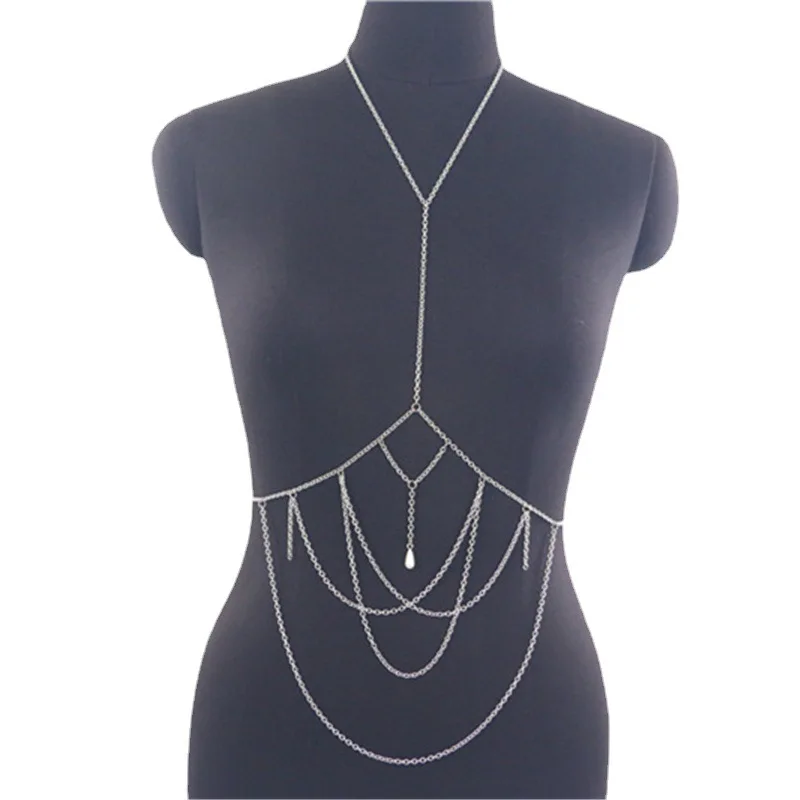 

Vintage Exaggerate Silver Color Halter Body Chain Fashion Multilayer Tassel Pendant Sexy Body Chain For Women Bohemia Jewelry