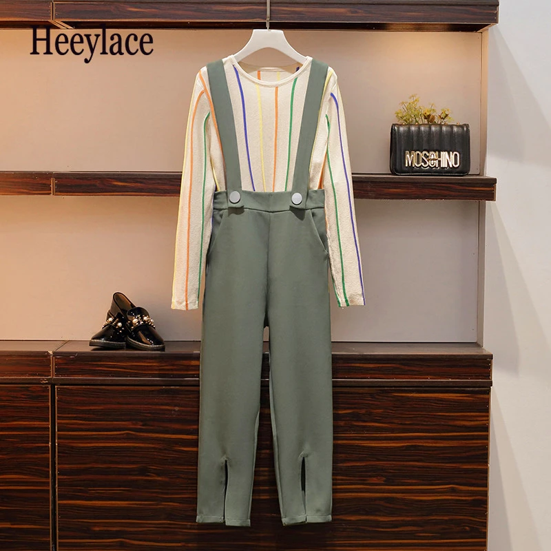 2019 осенний OL комплект из двух предметов повседневный женский топ в полоску с