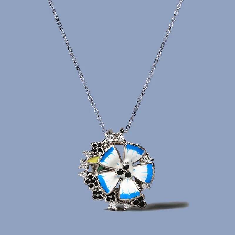 

Винтажное ожерелье с подвеской в богемном стиле, женское, ручной работы, с эмалью, синим цветком, лепестком, листком, висячие серьги, ювелирные изделия для свадебной вечеринки