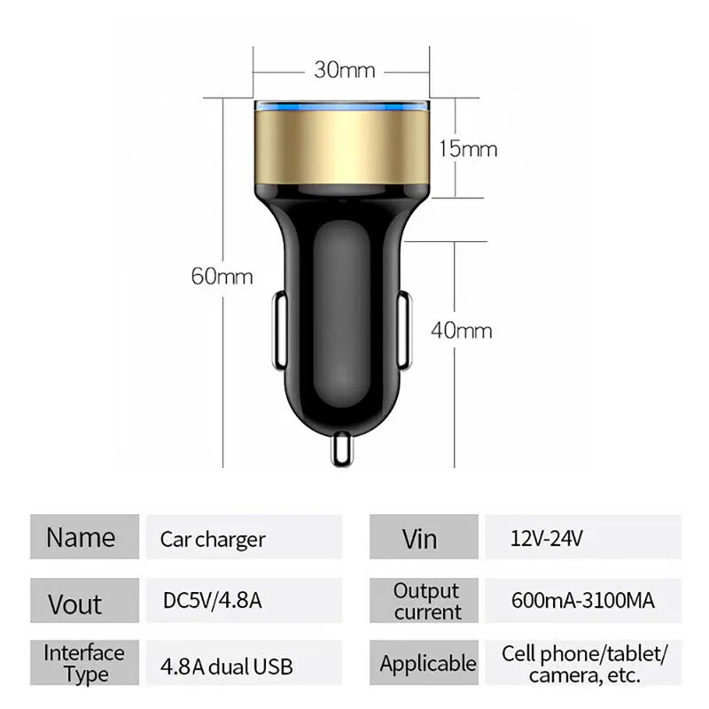 Автомобильное зарядное устройство TKEY с двумя USB портами 4 8 А|Зарядные устройства