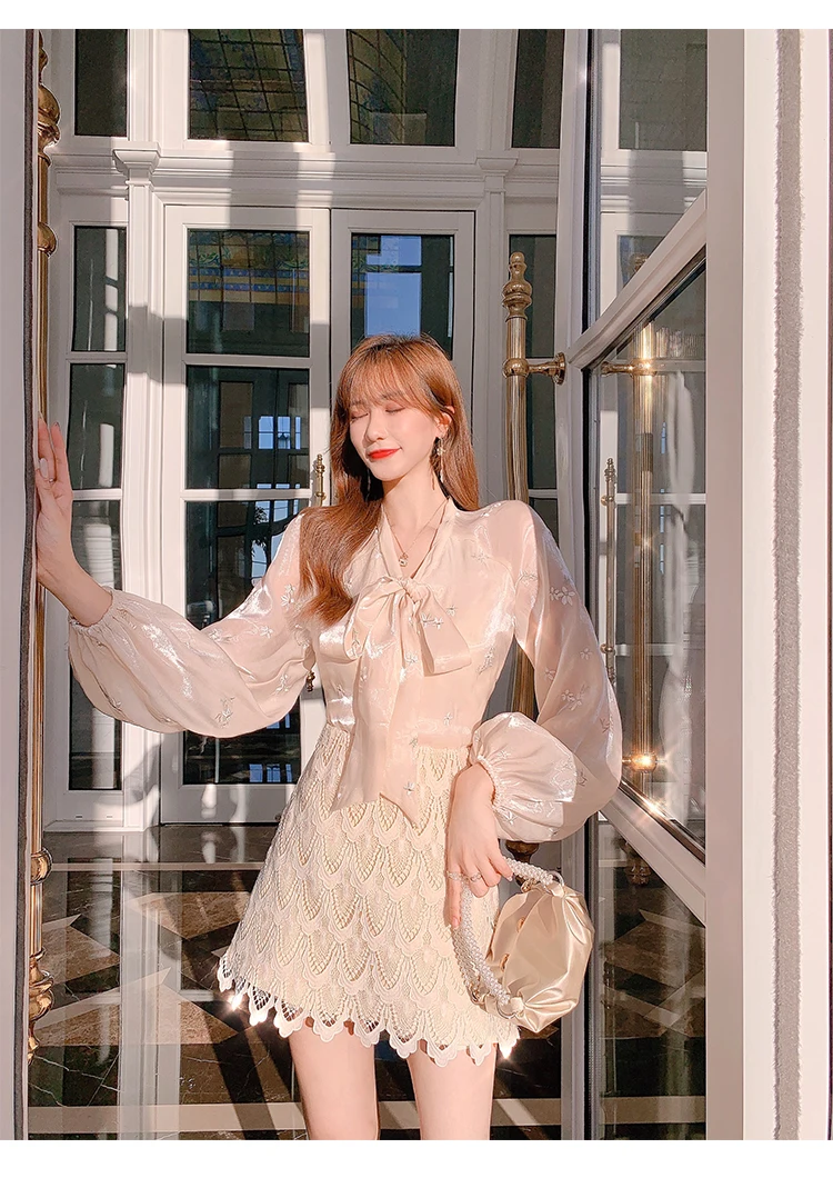 Женская кружевная юбка-шорты с высокой талией модель DK542 на осень 2020