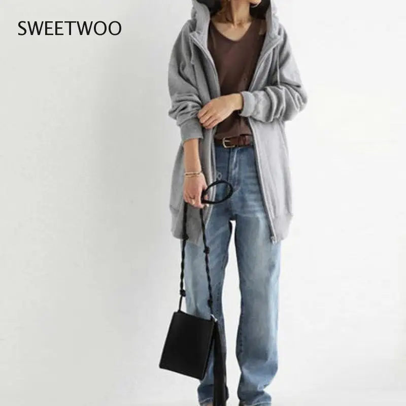 2020 Women's Sports Loose Hoodie Fall/winter Zipper Sports Top Long Casual Skateboard Hoodie