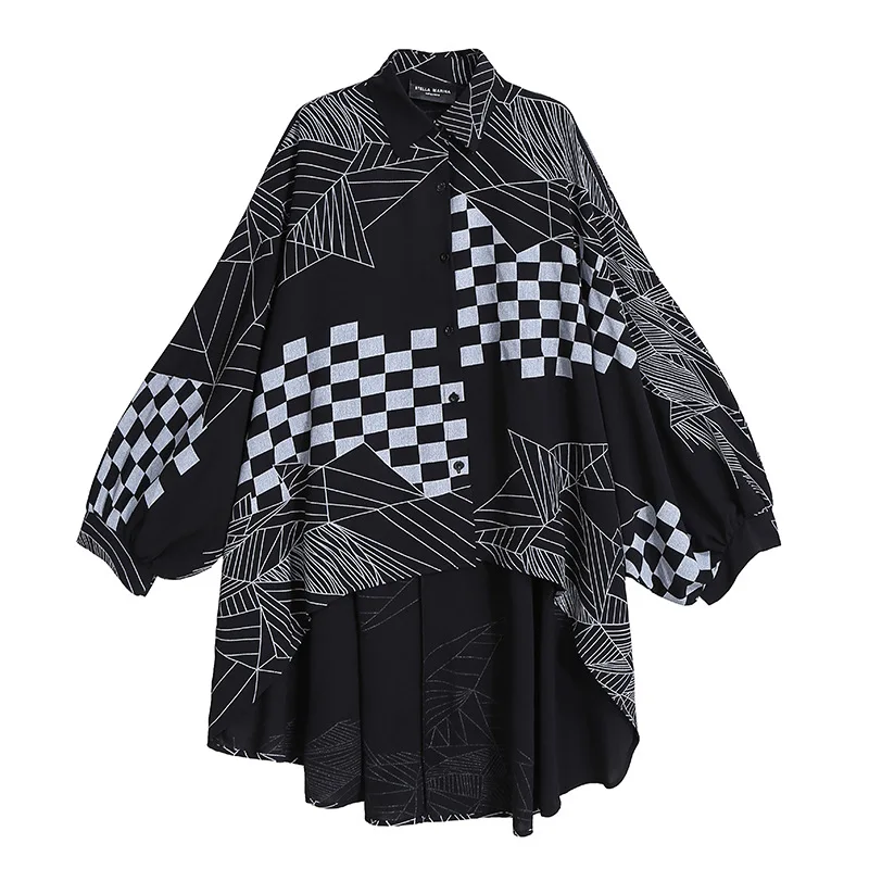 

2021 Spring New Large Size Women's Jacket Leisure Bat Sleeve Printed Shirt Loose Shirt Female Crop Top Women Vintage Blouse