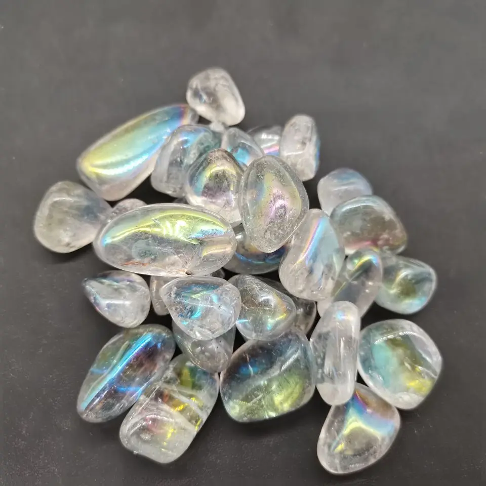 

Natural quartz crystal gravel stone electroplating angel aura breakstone for decoration
