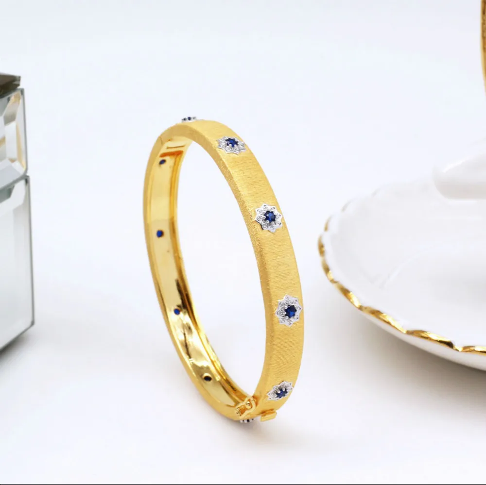 8mm gold blue CZ CMajor ювелирные изделия из стерлингового серебра золотого цвета Модные Цветочные браслеты 5 мм ширина два тона браслет для женщин - Окраска металла: 8mm gold blue CZ