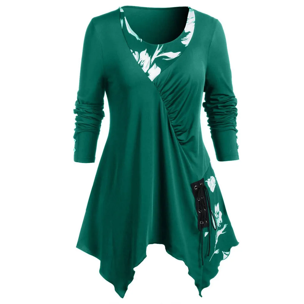 Женская футболка с круглым вырезом и асимметричным подолом большие размеры