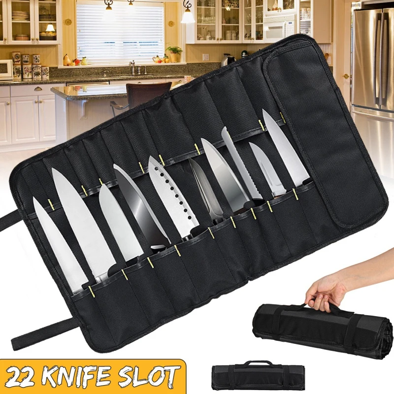 Multi-functional Kitchen Cutter Roll Bag Chef Knife Portable Durable Storage Pockets Black Carry Case 22 | Дом и сад
