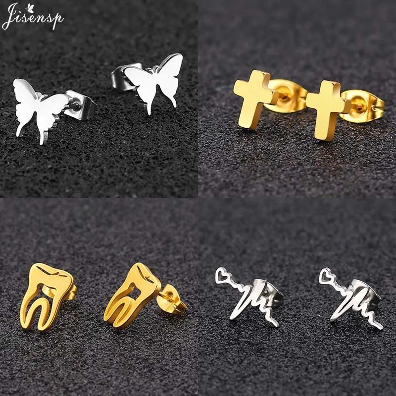 Jisensp серьги из нержавеющей стали с изящной бабочкой гвоздики геометрическим