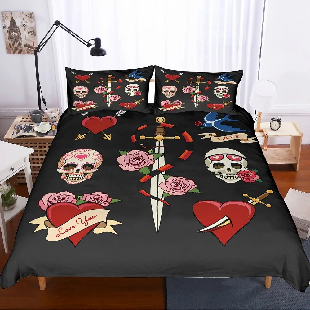 Череп постельные принадлежности для влюбленных из микрофибры Змея Красное