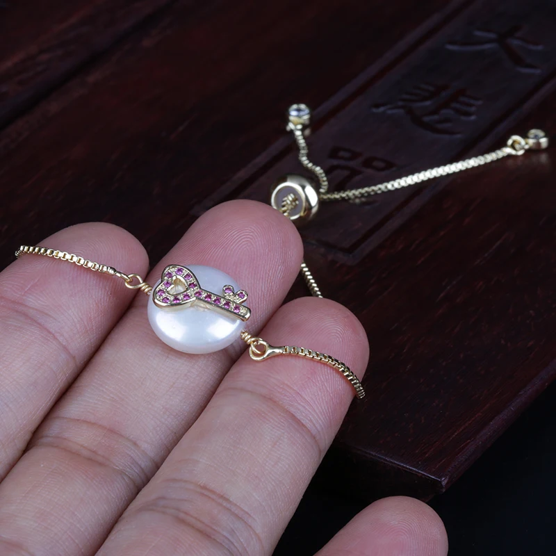 micro paved multi colors cz gold key charm freshwater pearl wire wrapped buckles connector bead for jewelry DIY making | Украшения и