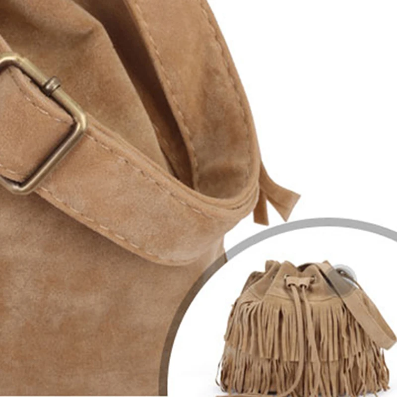 

Fashion Retro Faux Suede Fringe Women Bag Messenger Bag Tassel Shoulder Handbags Drawstring Crossbody Drawstring Bags