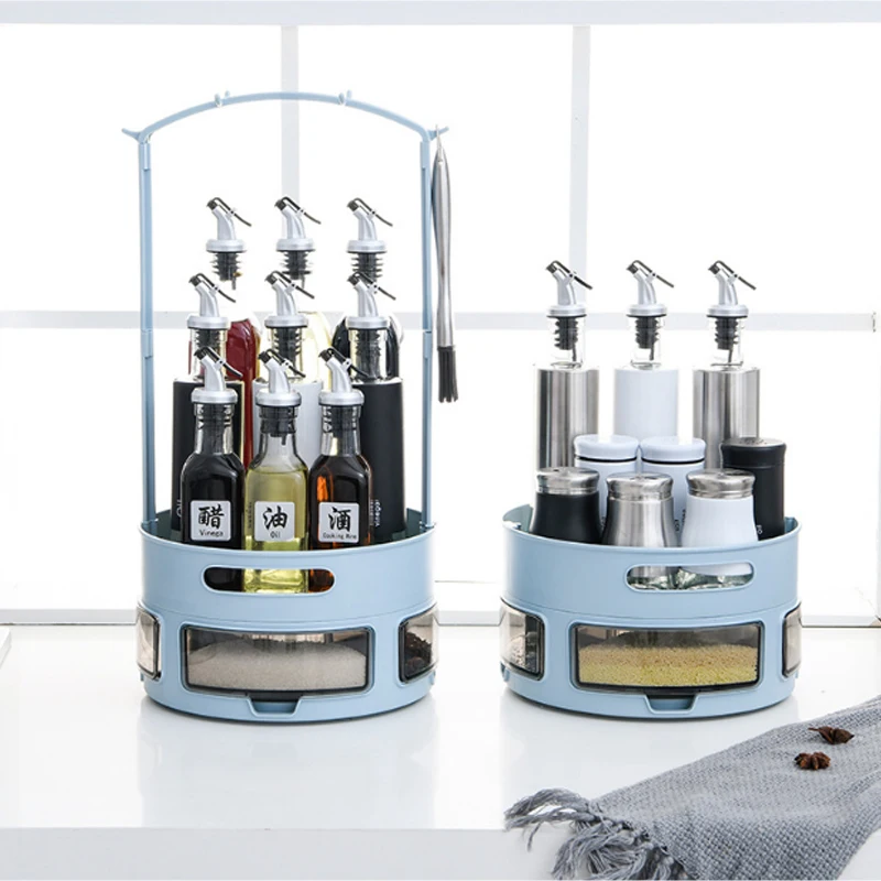 

360 Degree Rotatable Storage Box Kitchen Rotating Desktop organizer Tray Multifunctional kitchen accessories supplies container