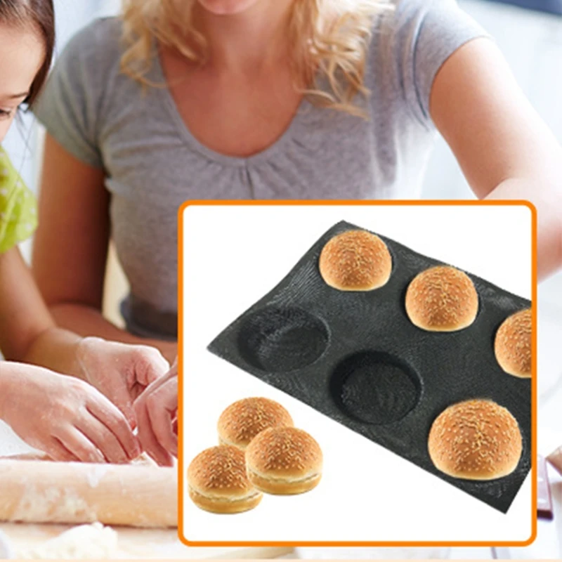 

Silicone Hamburger Breads Forms Non-Stick Bun Breads Baking Moulds Perforated Bakery Baking Sheets Bread Pans 6 Cavities