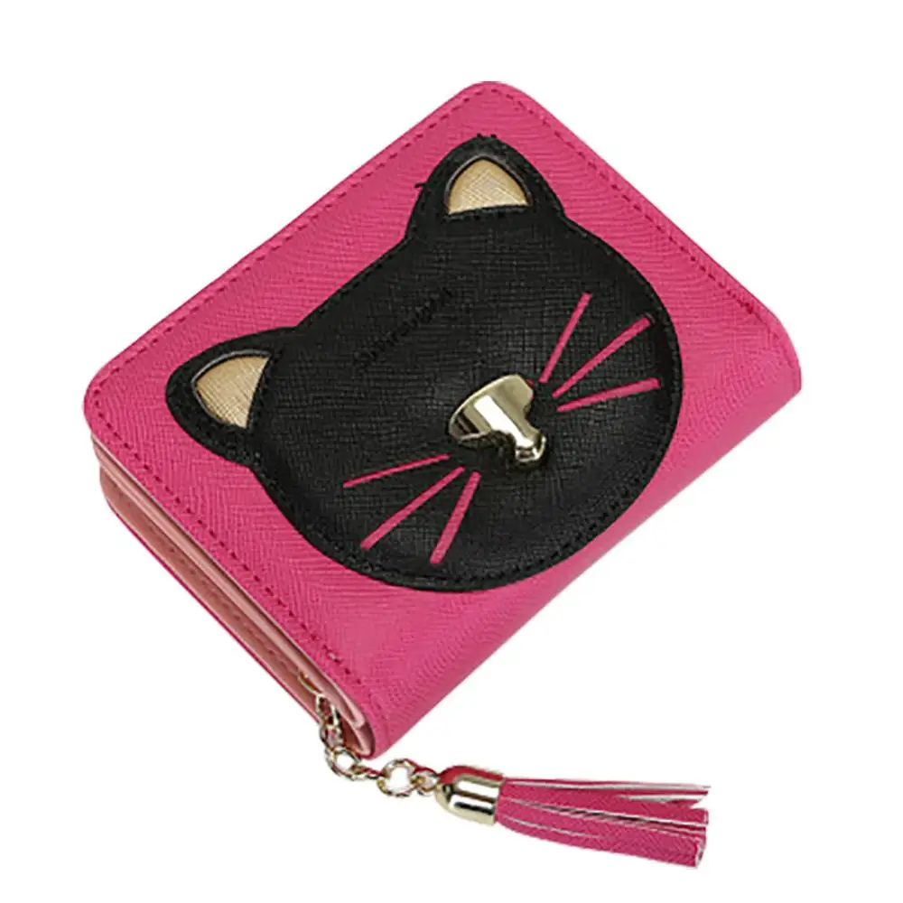 Женский кошелек с милыми кошками и кисточками короткий мини многофункциональный