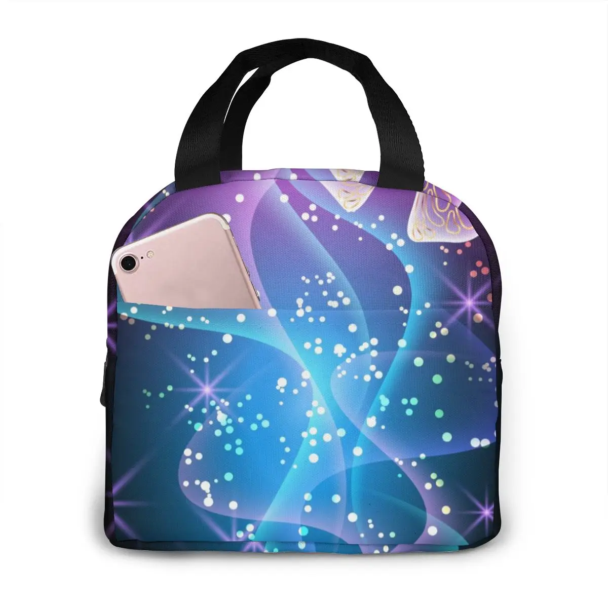 

Portable Lunch Bag Firework Glowing Magical Butterflies Thermal Insulated Lunch Tote Cooler Bag Lunch Container Food Storage Bag