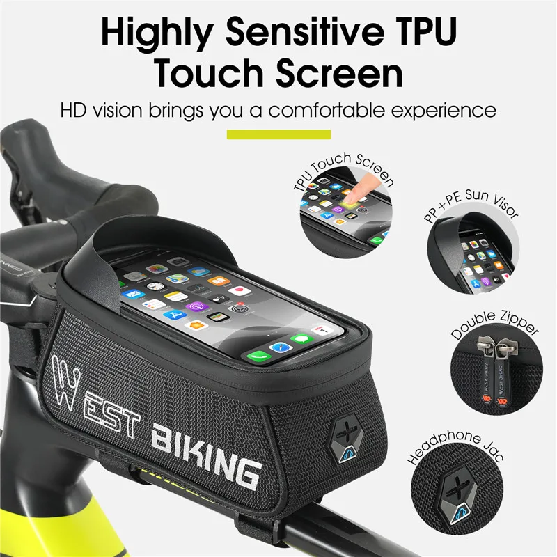 west biking bicycle bag rainproof 6 9inch phone case touchscreen mtb road bike pannier reflective frame bag cycling accessories free global shipping