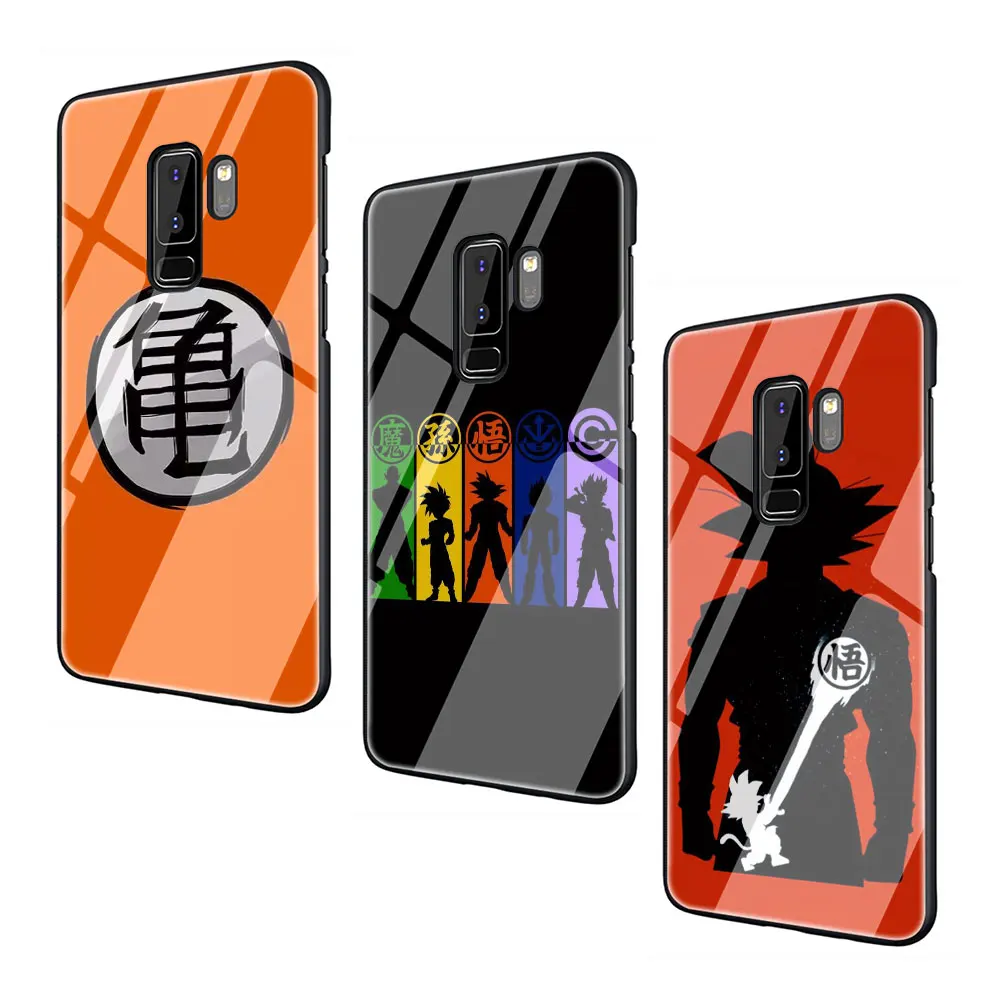 Dragon Ball z Супер Братья Марио логотип закаленное Стекло TPU черный чехол для Galaxy S7 Edge S8 S9 S10 Plus, Note 8, 9, 10, A10 20 30 40 50 60