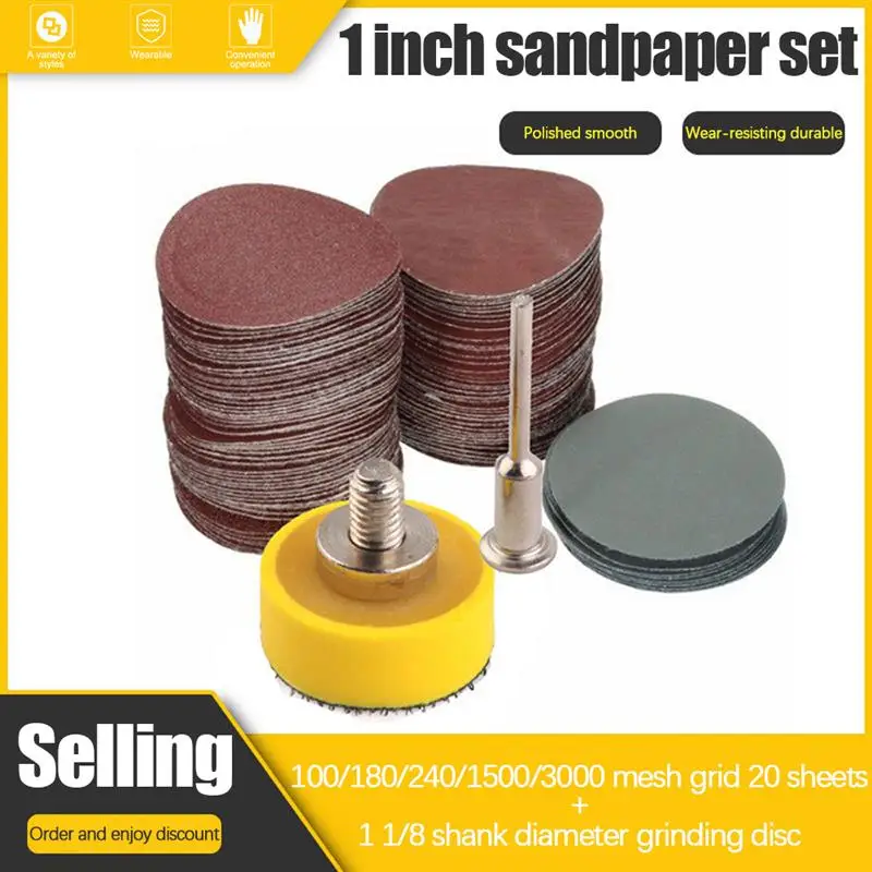 

100 PCS 1 Inch Sanding Discs Pads Hook Loop Sandpaper With 1/8 Shank Grinding Disc For Drill Grinder Rotary Tools