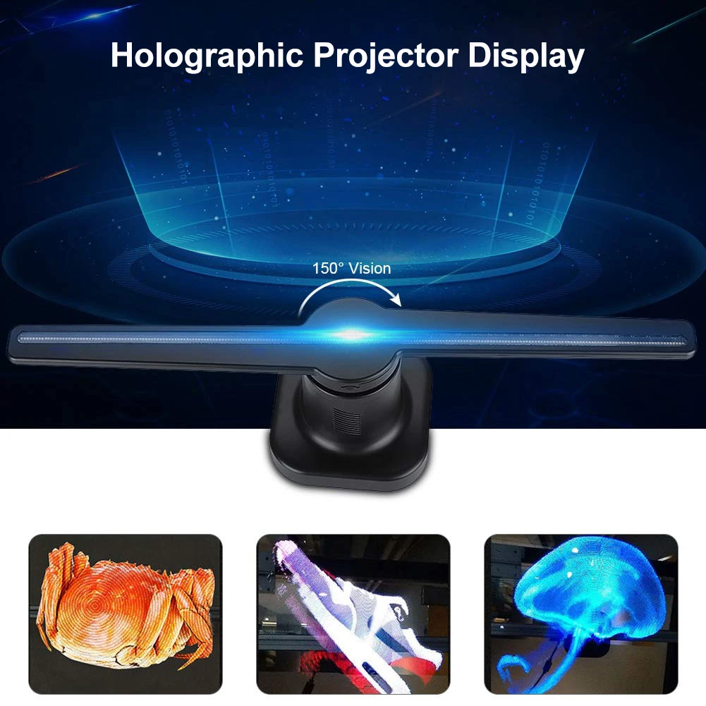 

3D 224LED WiFi Holographic Projector Display Fan 43CM Hologram Advertising Projection Beads Naked Eye EU Plug Light Decorat