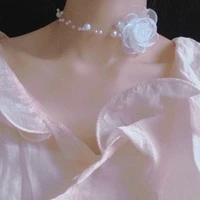 elegant camellia black bow choker super fairy net multi layer fishing line pearl collarbone chain girl personality choker