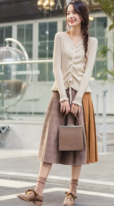 INMAN Winter Elegant Solid Color V Neck Drawstring Flower Swing Women Pullover Sweater