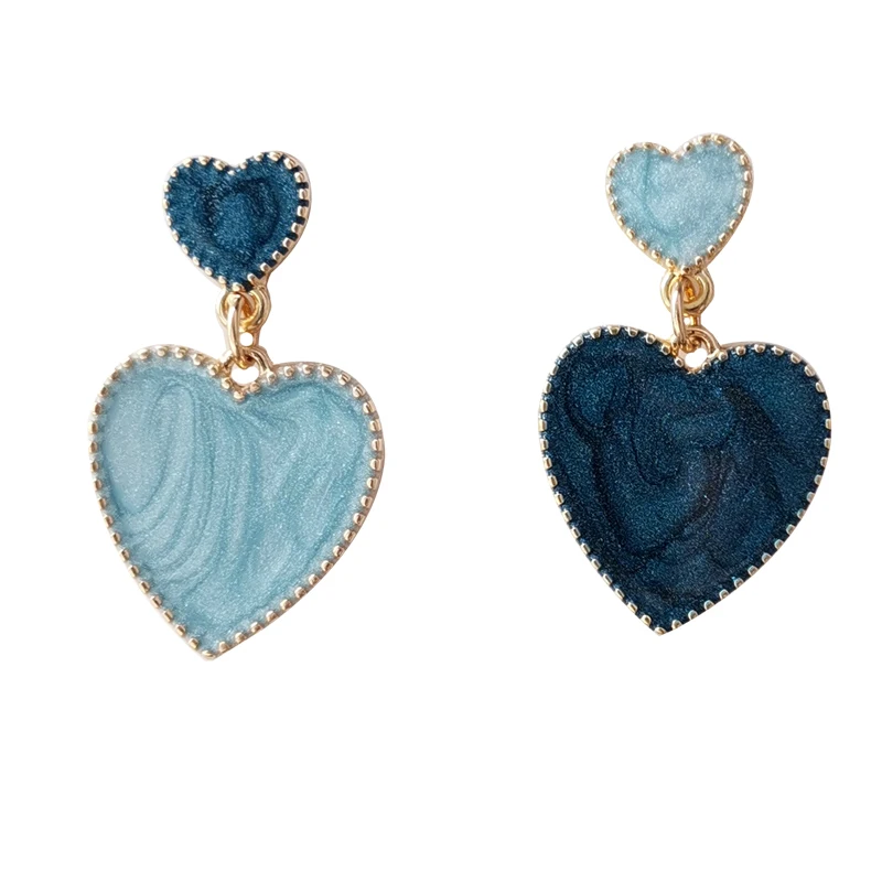 

Mihan S925 needle Delicate Jewelry Blue Heart Earrings Popular Design Asymmetrical Enamel Drop Earrings For Women Girl Gifts