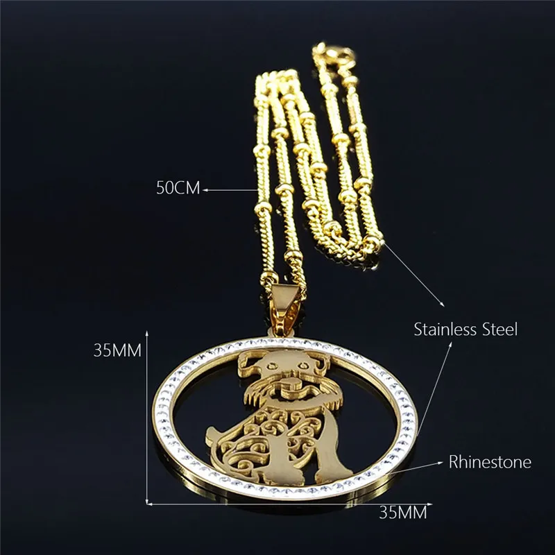 

2021 Schnauzer Stainless Steel Crystal Charm Necklaces Women Gold Color Animal Pendant Necklace Jewelry cadenas mujer NXS03