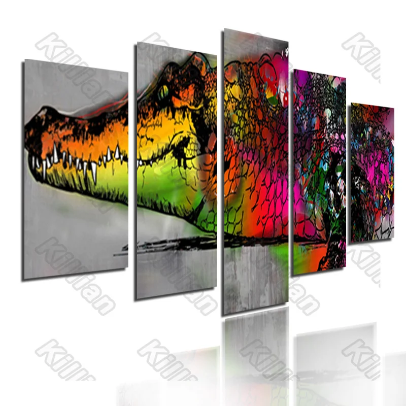 

Animal Style Mural Canvas Paintings Modular Bed Home Decor Prints 5 Pieces Abstract Crocodile Decoration Living Room Wall Fresco