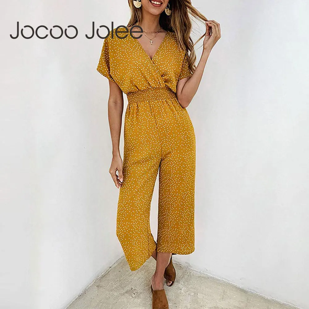 Комбинезон Jocoo Jolee шифоновый в горошек с коротким рукавом V-образным вырезом