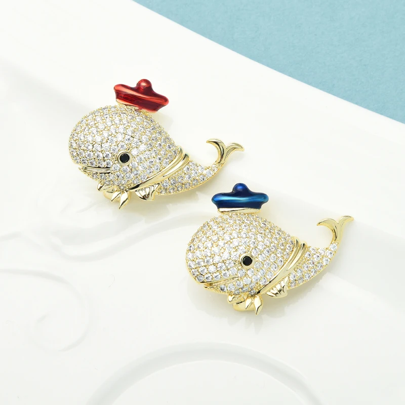 

Wuli&baby Wear Hat Whale Fish Brooches For Women Men Lovely 2-color Czech Rhinestone Sea Animal Party Casual Brooch Pins Gifts