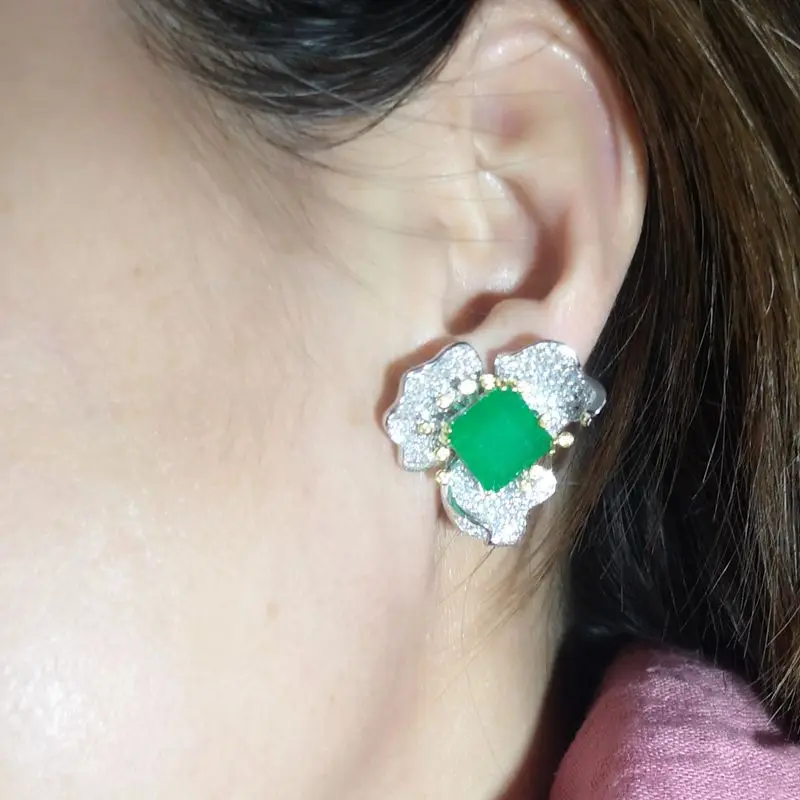 

Top quality Created Diamond Gemstone blue sapphire Ruby Emerald Stud Earrings 100% Sterling Silver 925 Fine jewelry for women