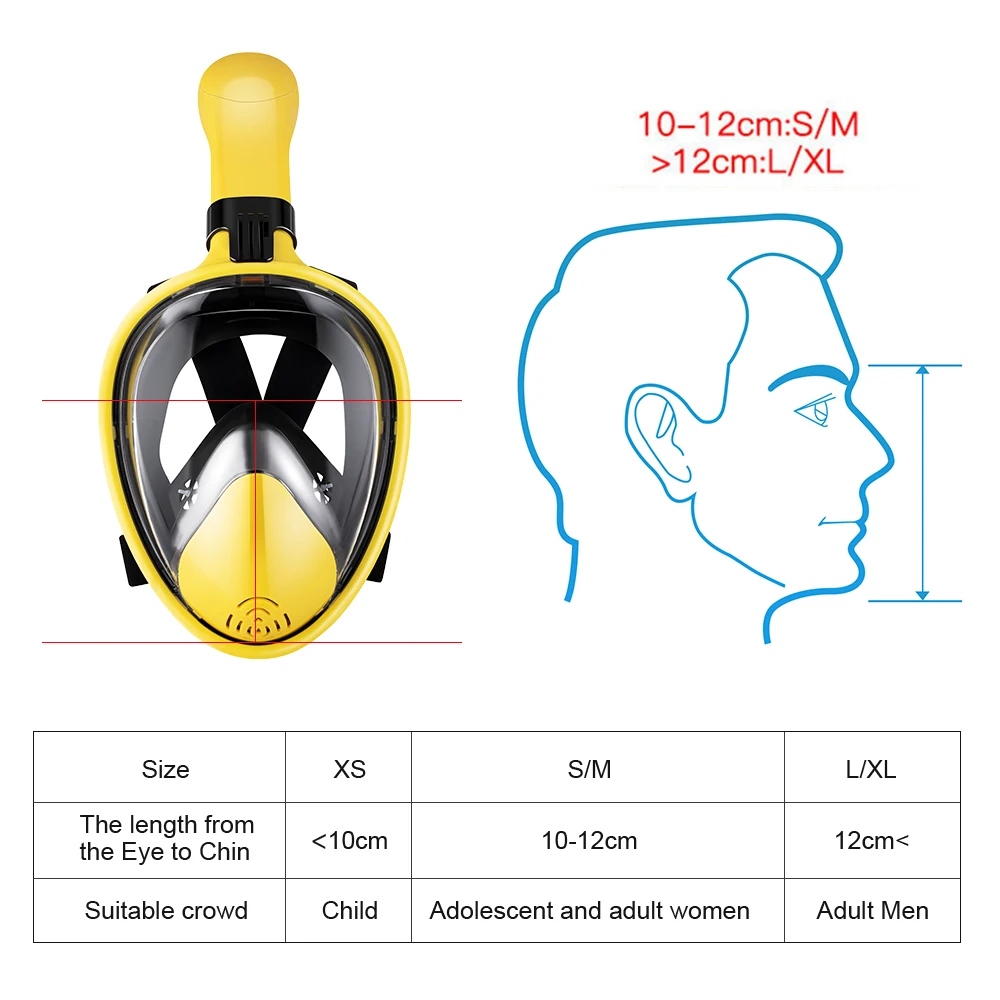 Маска для подводного плавания Rodicoco незапотевающая желтая на все лицо безопасная