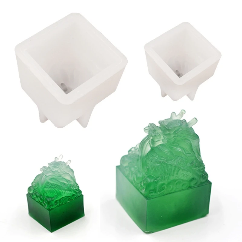 

Crystal Epoxy Resin Mold Dragon Head Jade Seal Sculpture Crafts Silicone Mould
