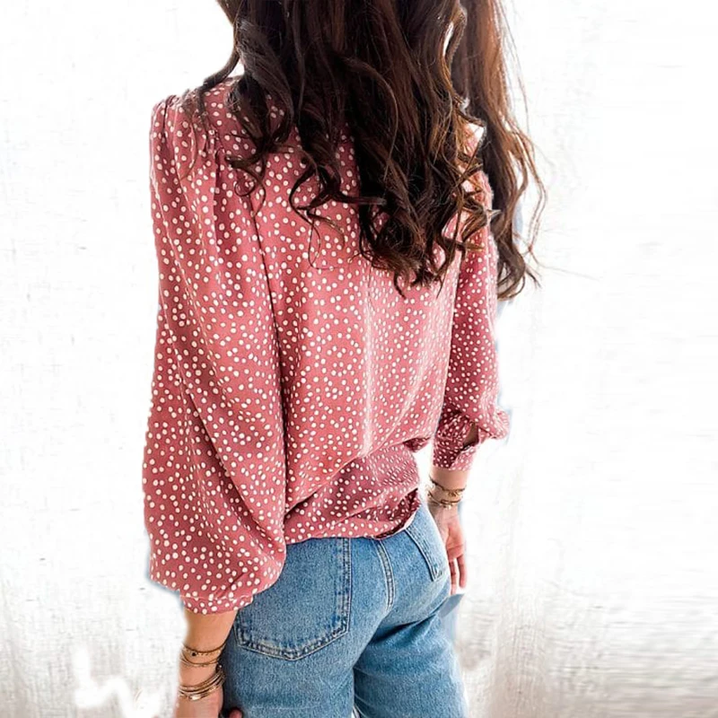 

2021 Spring Heart Printed Women Tops and Blouses Summer Sexy V Neck Button Office Lady Shirt Casual Long Sleeve Streetwear Blusa