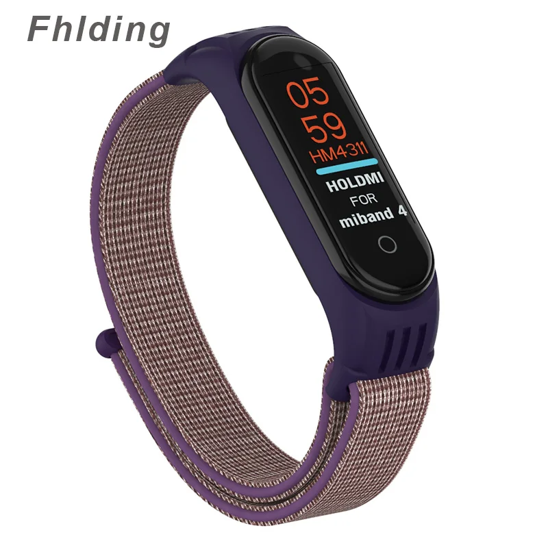 Нейлоновый сменный Браслет для Xiaomi mi, ремешок 4 для mi Band 3, спортивный дышащий браслет для Xiaomi mi, ремешок 3 4 - Цвет: Smoke purple