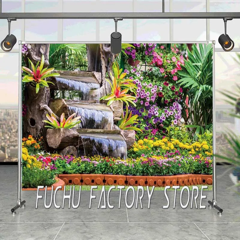 

Natural Scenery Spring Flowers Photography Backdrop Waterfall Wood Garden Decor Photozone Photo Background Photo Studio Vinyl