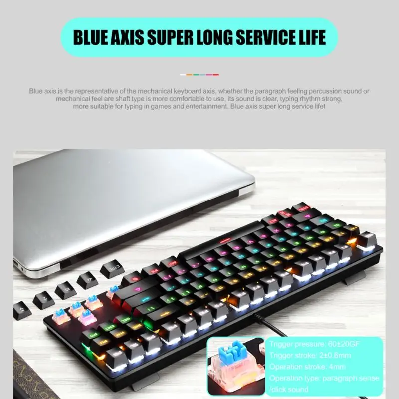 

K550 Green Shaft Mechanical Keypad 87 Keys Gaming Keyboard for Windows XP/7/8/10 Systems
