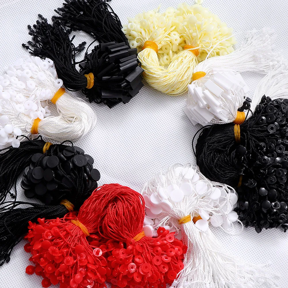 

1000PC /lot Plastic Tag White Beige Black Hang Tag Polyester Rope String Round Fixed Design Snap Lock Pin Loop Tie Fasteners