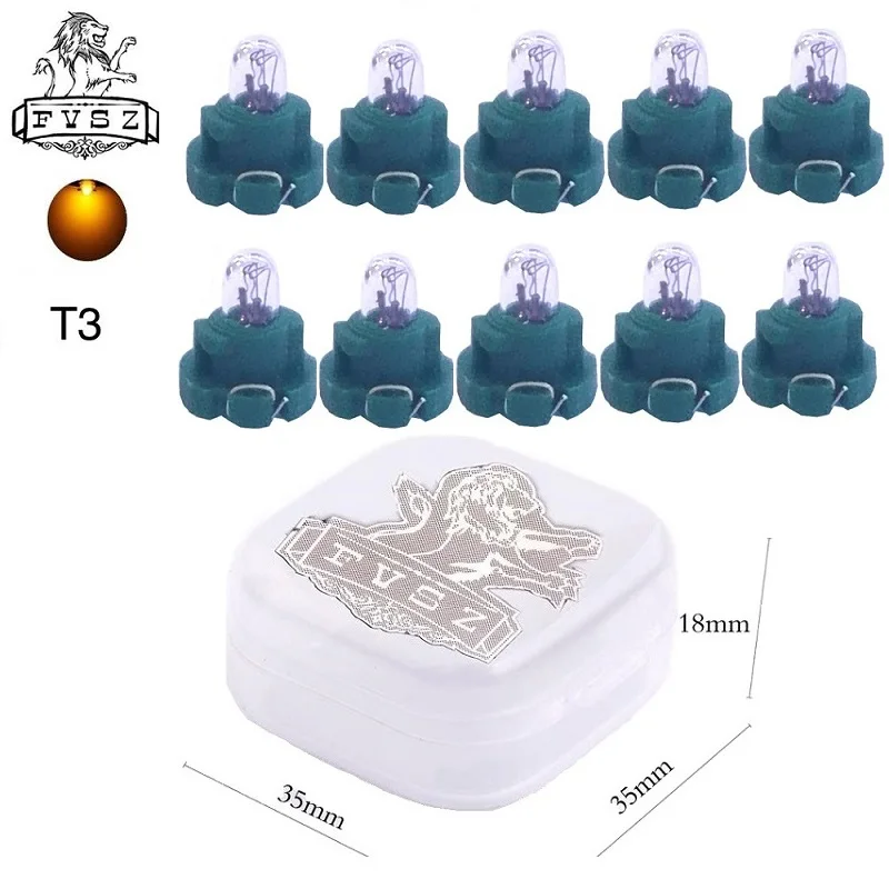 

10 шт. T3 12 В 0,56 Вт 8 мм Автомобильная фотожелтая лампа для Audi / Honda / Toyota / Mitsubishi/Nissan-зеленая