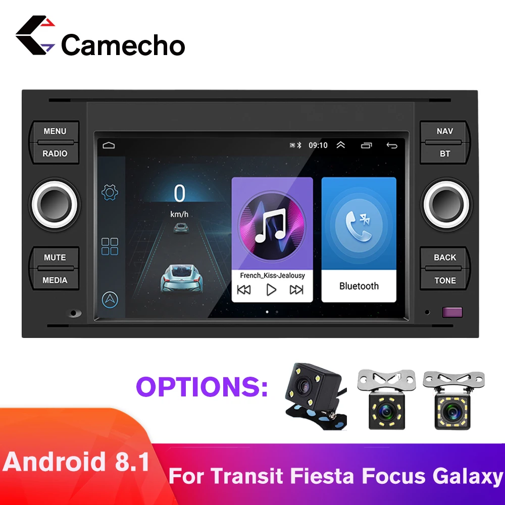 Camecho-reproductor Multimedia de vídeo para coche, dispositivo con Android 8,1, 2 Din, 7 pulgadas, para Transit, Fiesta, Focus, Galaxy, Mondeo, Fusion, Kuga, c-max, s-max, Connect
